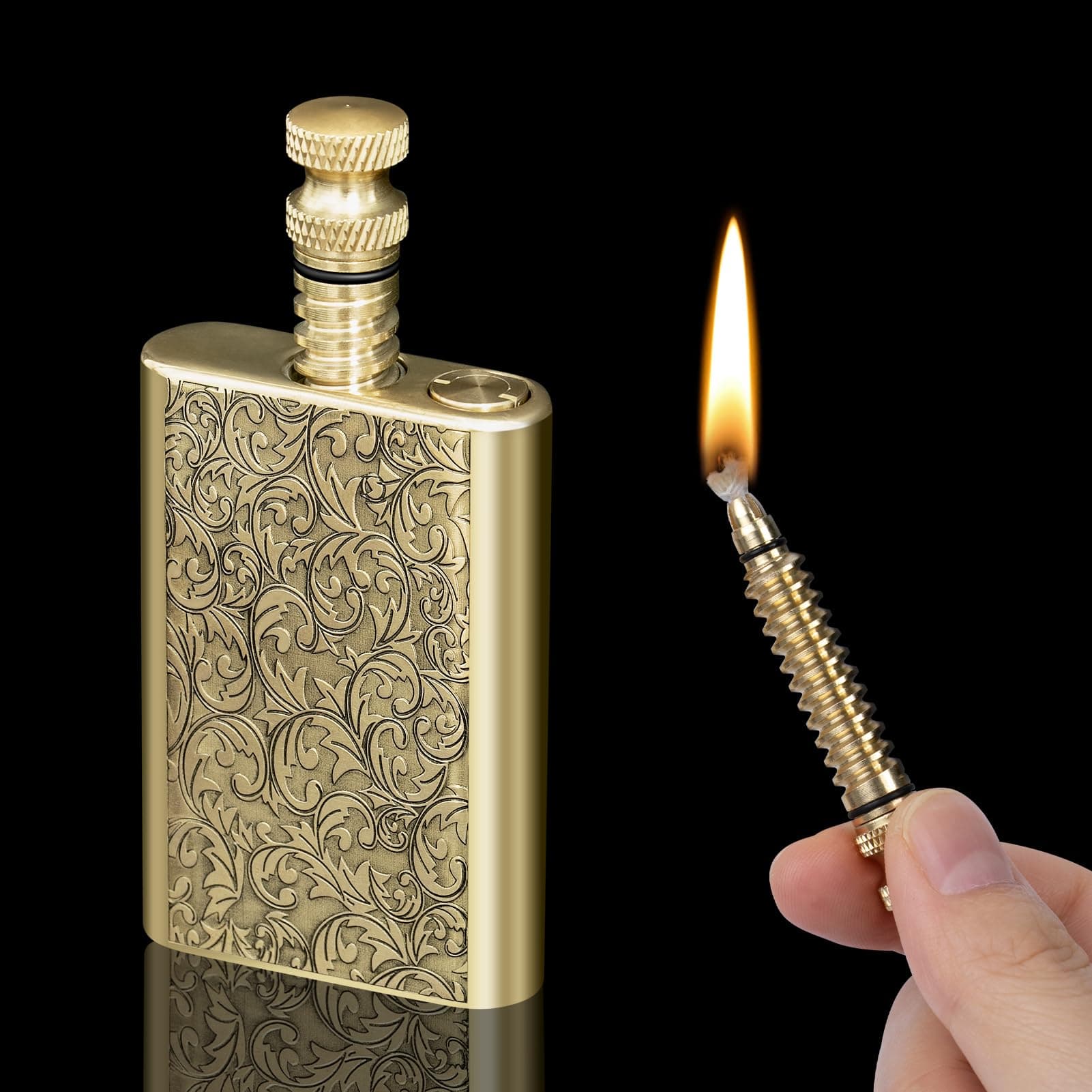 Morisk Vintage Lighter Permanent Match, Cool Lighter Fluid Refillable, Brass Trench Lighters, Creative Auto Fire Starter, EDC Reusable Infinite Matches, Unique Birthday Gift for Men Dad Husband