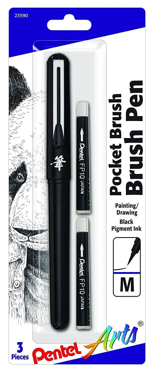 Arts Pocket Brush Pen, Includes 2 Black Ink Refills (GFKP3BPA)