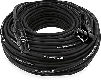 Balanced XLR Cable Male to Right Angle Female - 30 Feet Black - Pro 3-Pin Microphone Connector for Powered Speakers, Audio Interface or Mixer for Live Performance & Recording