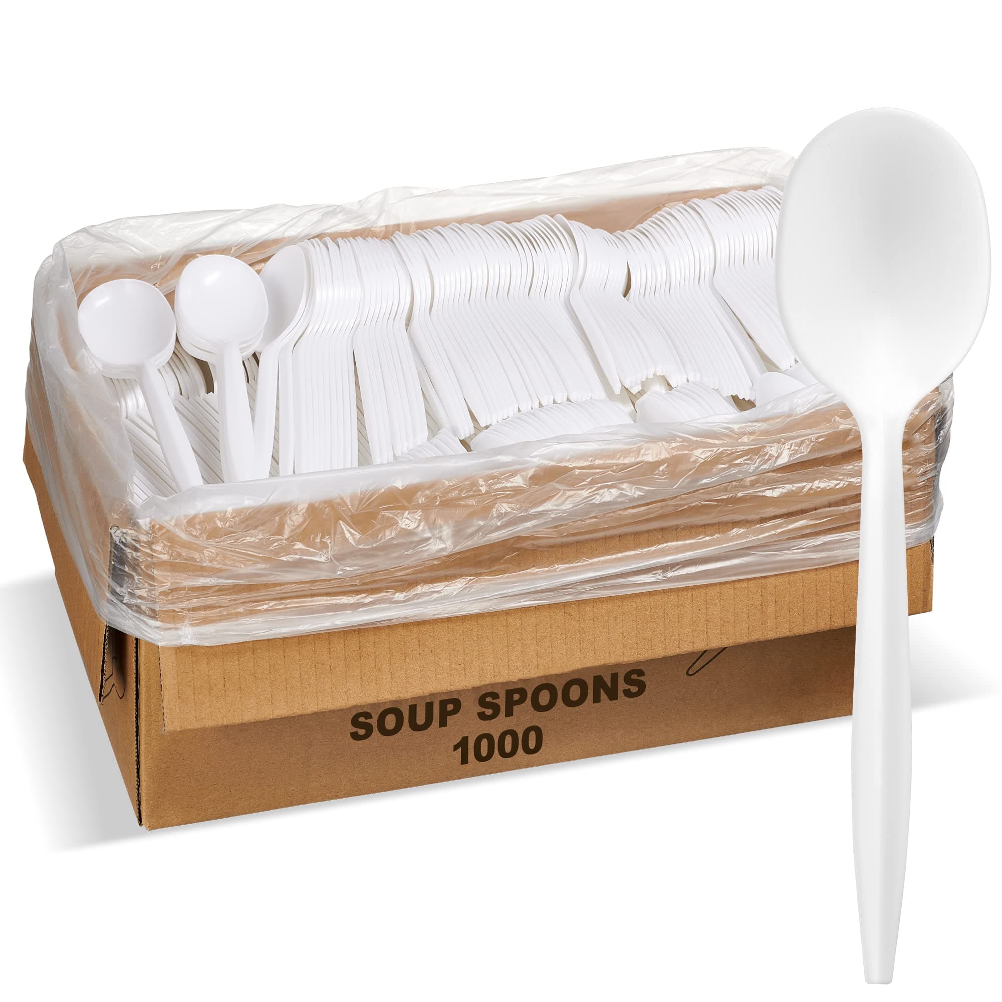 1,000 Plastic Disposable Soup Spoons Bulk White Medium Weight Disposable Silverware Plastic Cutlery Spoons