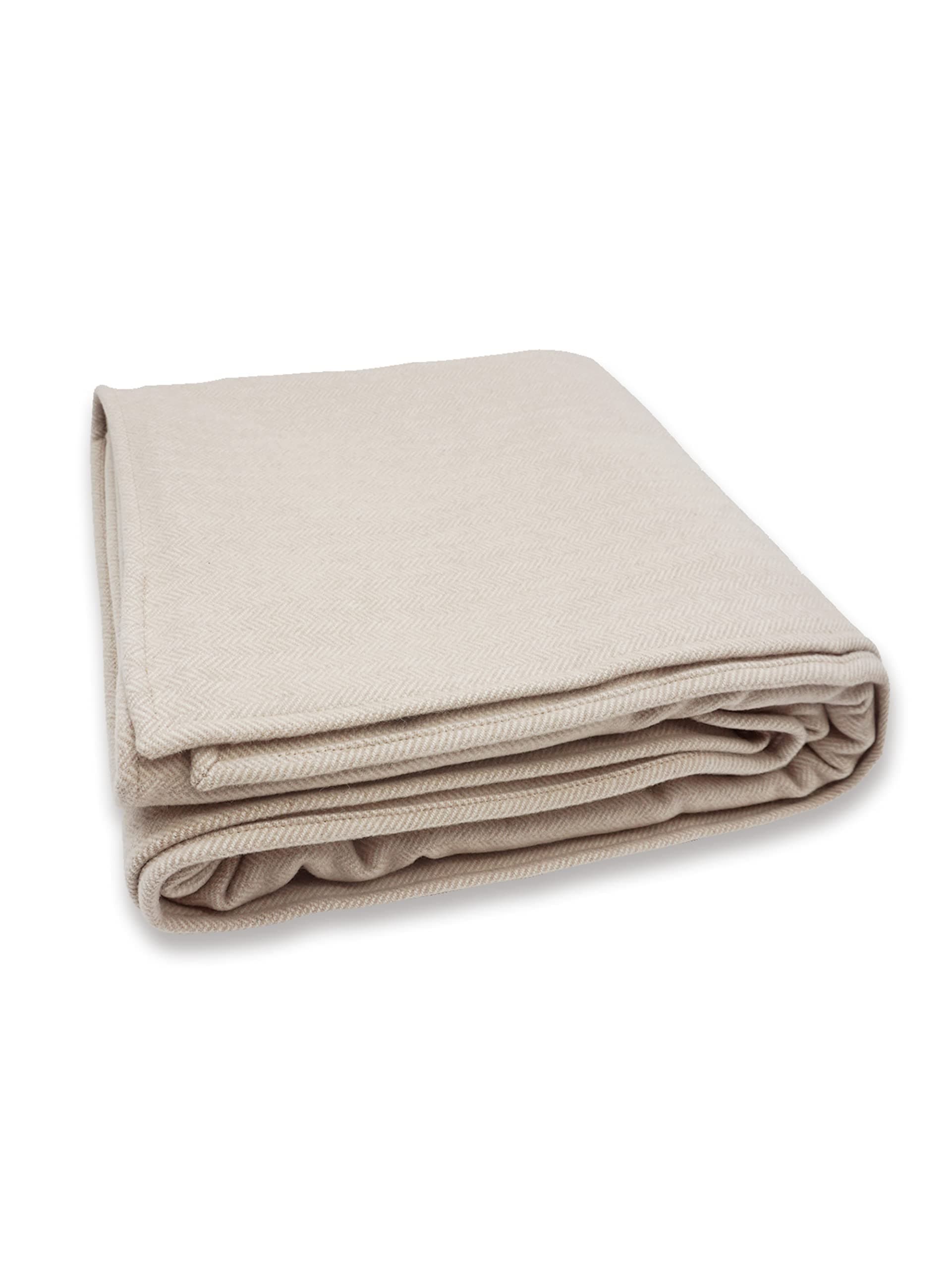 State Cashmere Herringbone Throw Blanket - Soft Accent Blanket for Couch, Sofa & Twin Standard Bed Made with Merino Wool & Cashmere Sourced from Inner Mongolia - (Beige/Ivory, 90"x60")