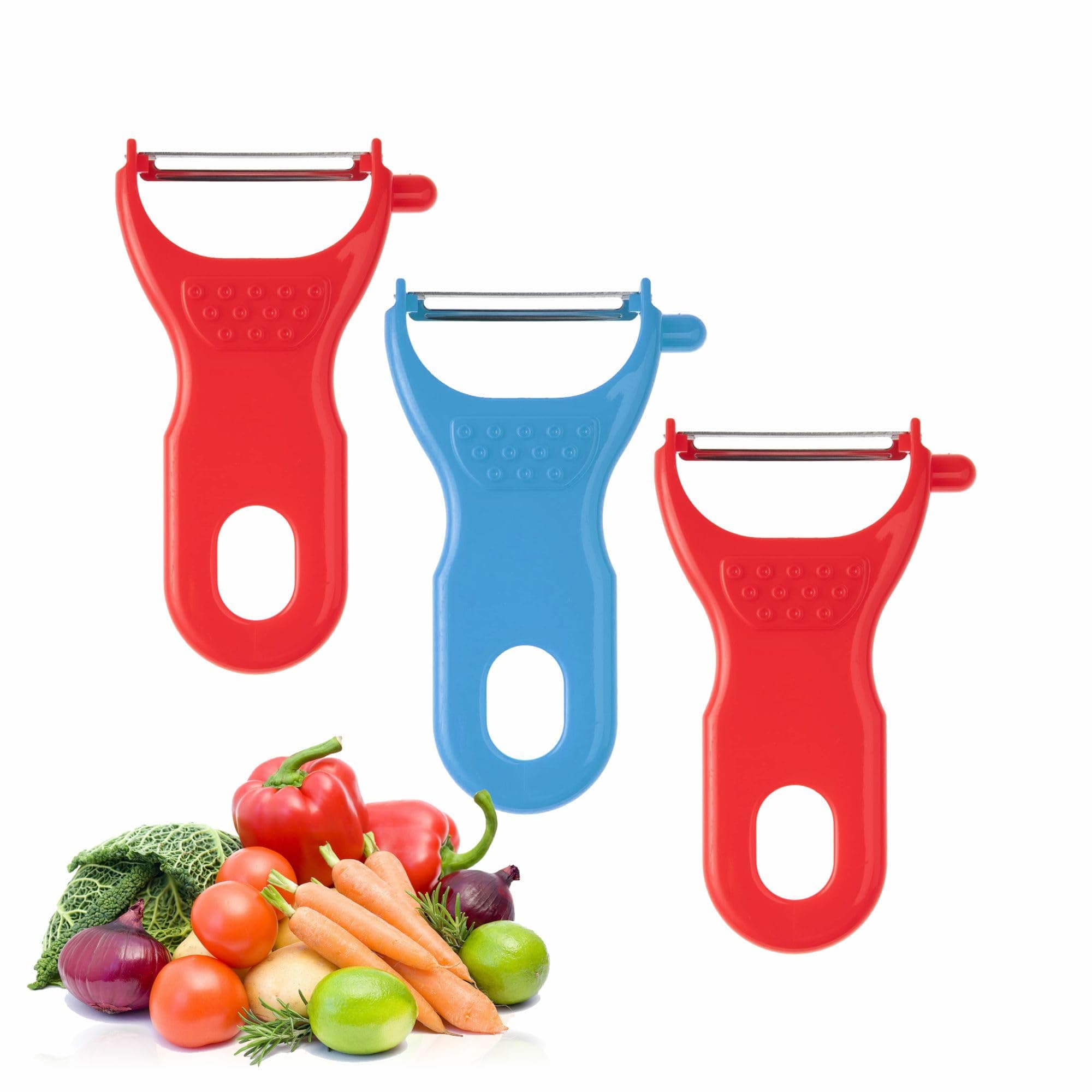 Potato Peeler Plastic Y Shaped Vegetable Fruit Peelers Set for Kitchen Ergonomic Handle Stainless Steel Sharp Peeler Kitchen Accessories Assorted Colors (3Pc)