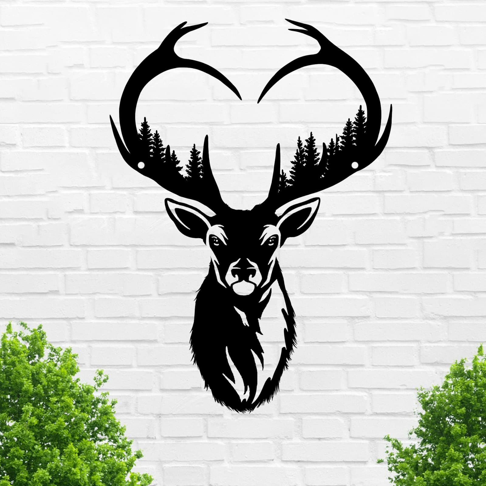 Deer Head Wall Decor,Deer Forest Tree Metal Wall Art Decor,Deer Hunting Wall Hanging for Farmhouse Cabin Living Room Bedroom Indoor Outdoor,Wildlife Home Decor Gifts for Deer Lover Deer Head One Size