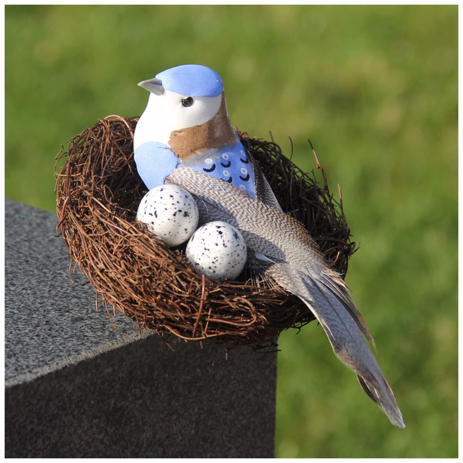 IXIGER Artificial Bird Nest, Bird Nest with Artificial Bird Eggs, Country Style Simulation Twig Bird Nest for Handmade Easter Rattan Nest Creative Decoration for Home Garden （Blue）