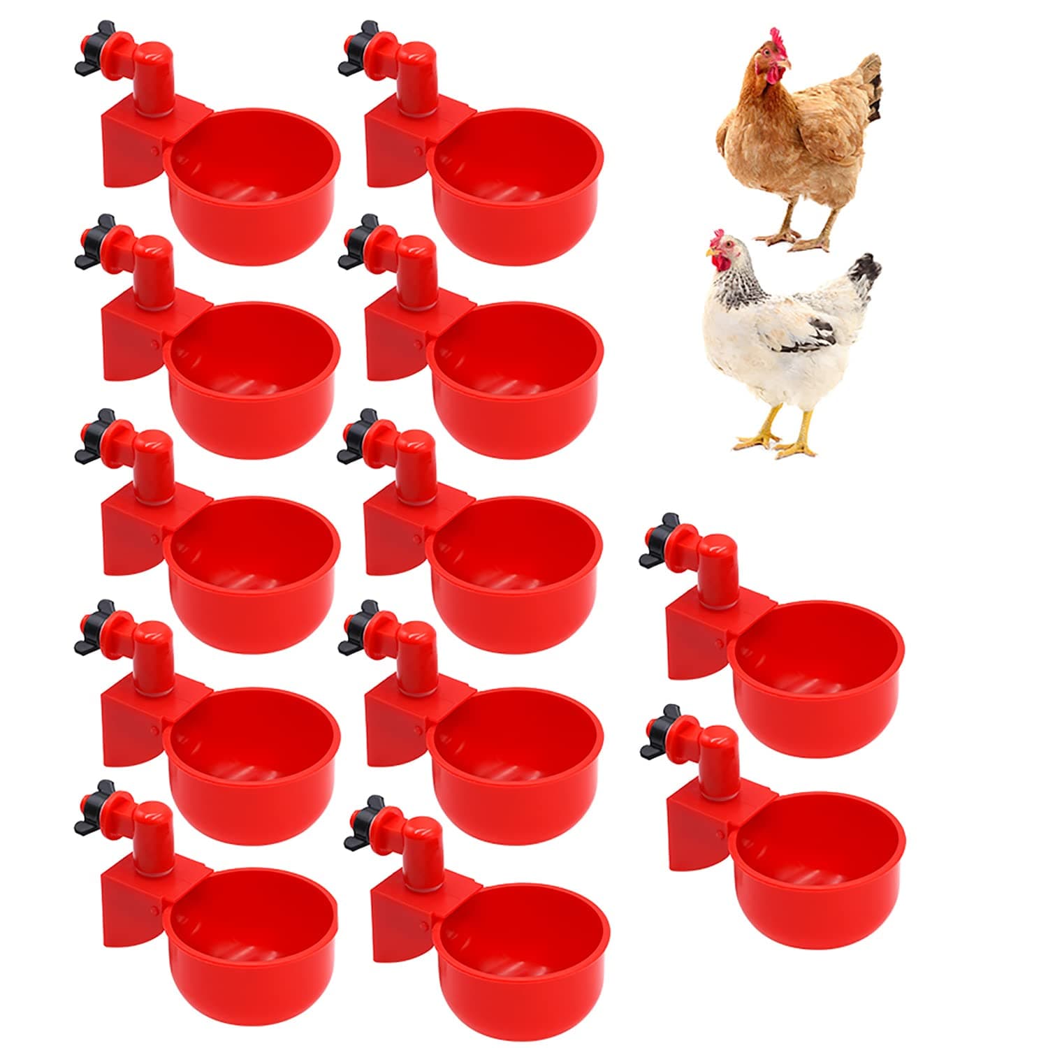 36 Pcs Automatic Chicken Water Cup, Poultry Drinking Bowl Chicken Feeder Cups for Ducks, Birds, Geese, Quail, Turkeys, 3/8 Inch Thread Auto-Fill Poultry Watering Drinker System, red