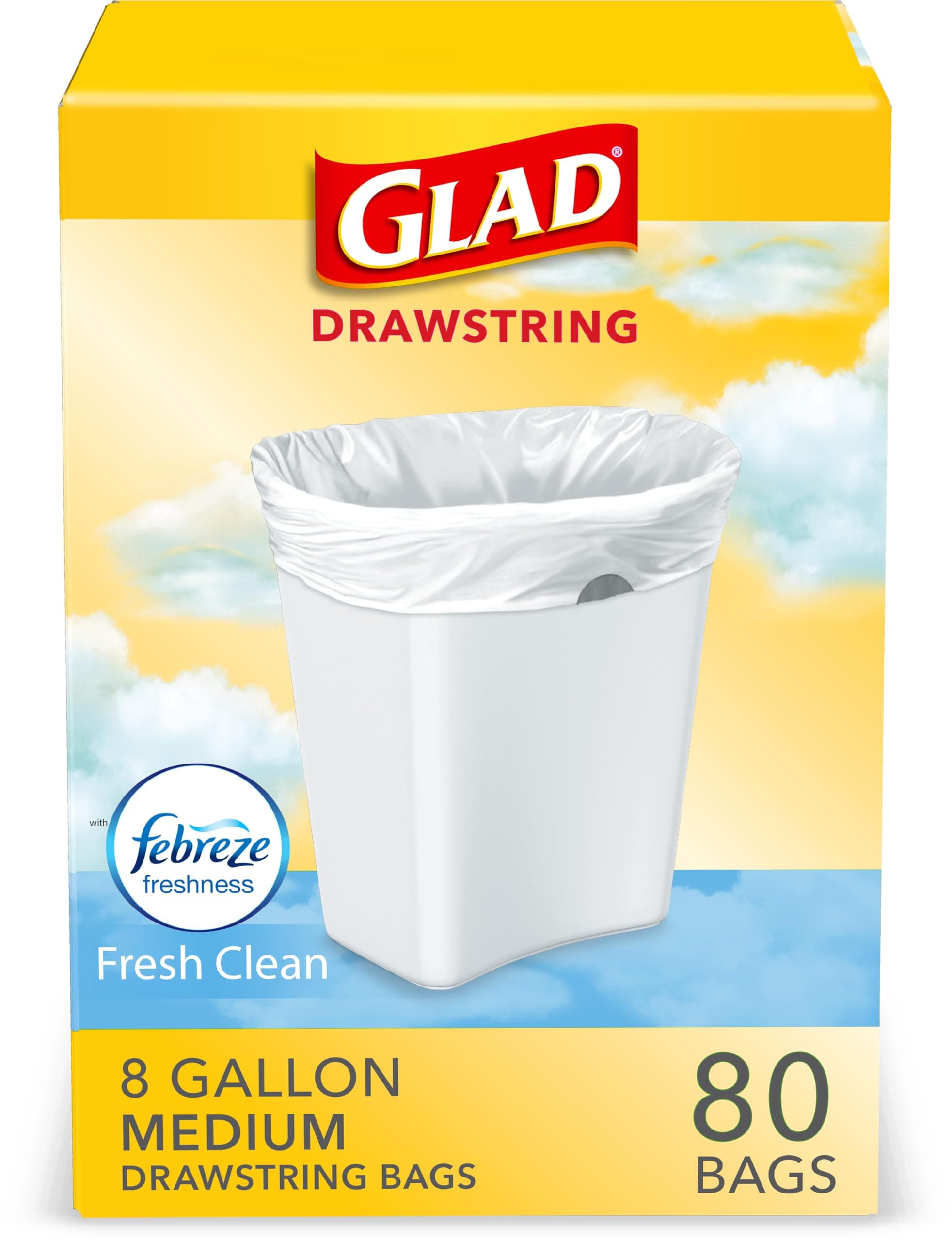 Trash Bags, Medium Kitchen Drawstring Garbage Bags 8 Gallon White Trash Bag, Fresh Clean Scent, 80 Count (Package May Vary)