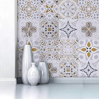 Self Adhesive Wallpaper Glossy Tile Effect Sticky Back Plastic Peel and Stick Wallpaper Contact Paper Vinyl Flim Tile Stickers Waterproof Backsplash Kitchen Countertop Shelf 44 x 200cm