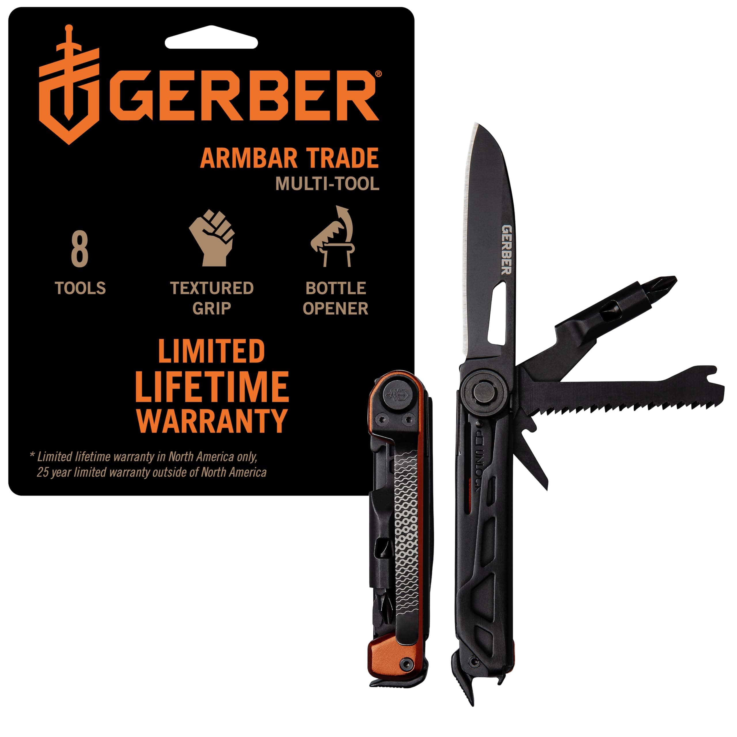 Gear Armbar Trade 8-in-1 Multi-tool - 2.5" Plain Edge Blade, Pry Bar, Hammer - EDC Gear and Equipment - Burnt Orange