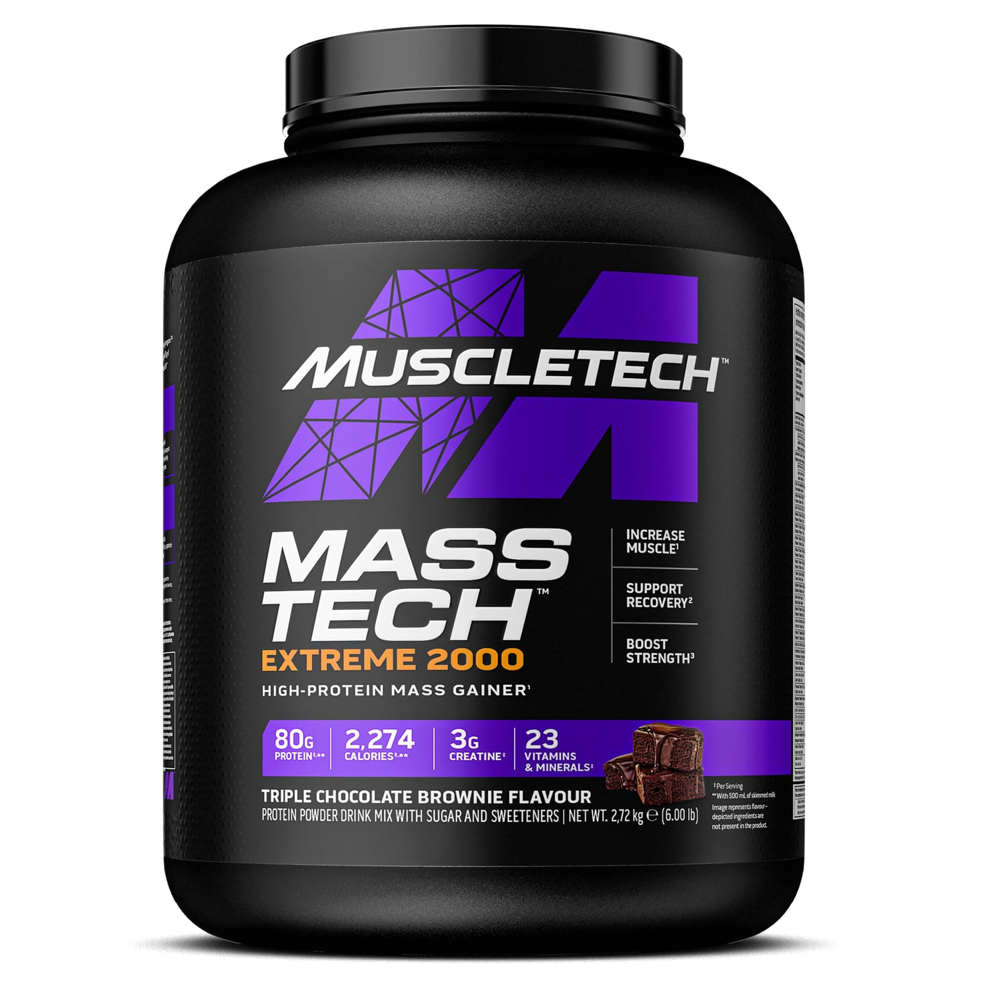 MuscleTech MassTech Extreme Protein Powder, Weight & Muscle Mass Gainer, Whey Mass Protein Powder With 3g Creatine, 80g Protein, 2,274 Calories, 2.72kg, Triple Chocolate