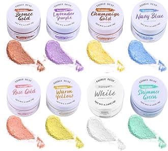 Edible Glitter Set 8 Colors, Food Grade, 4g/bottle, Sujoygar, Shimmer Edible Glitter for Drinks, Cake, Cocktail, Baking, Strawberries, Chocolates