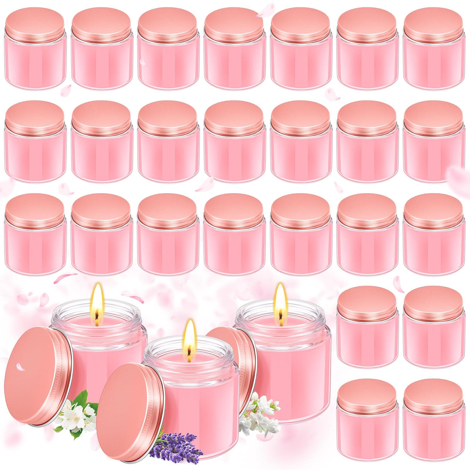 24 Pcs Mini Mason Jar Candles Bulk 4 oz Scented Wax Candles Gift Small Soy Scented with Lid Decoration for Wedding Birthday Baby Shower, Freesia, Jasmine, Lavender(Pink)
