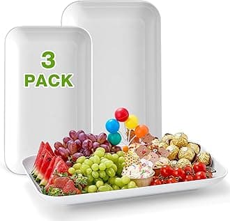 Porcelain Like Large Serving Platters and Trays Set of 3 for Party, 16/14/12inch Unbreakable Large Serving Platters, White Serving Dishes for Snacks Fruit Cookies Dessert Reusable Tray Food Christmas