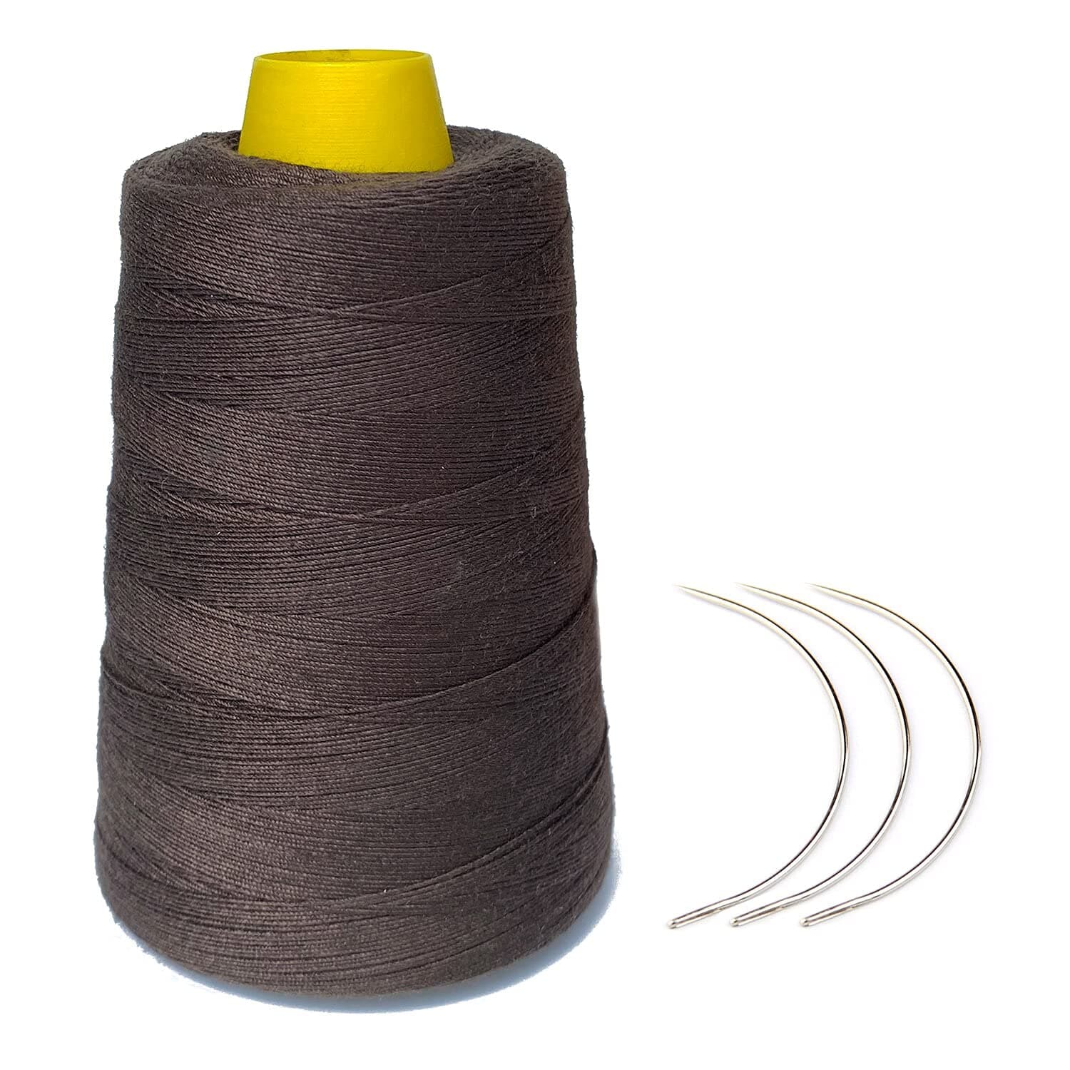 Thick Human Hair Sewing Thread with 3pcs Curl Needles Wig Making Thread 1000 Yards (Dark Brown) 140g