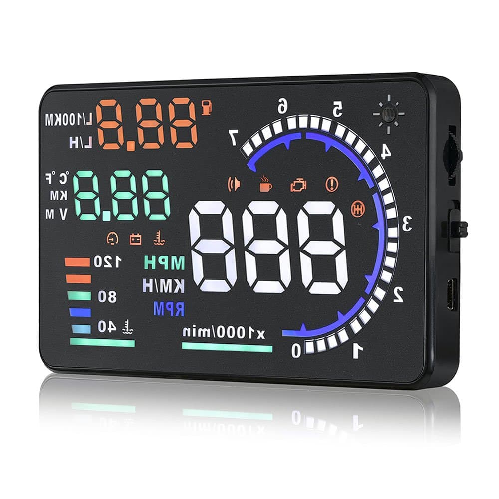 5.5 inches A8 OBD2 Windshield HUD Head Up Display with Display RPM MPH Speeding Warning Fuel Consumption Temperature