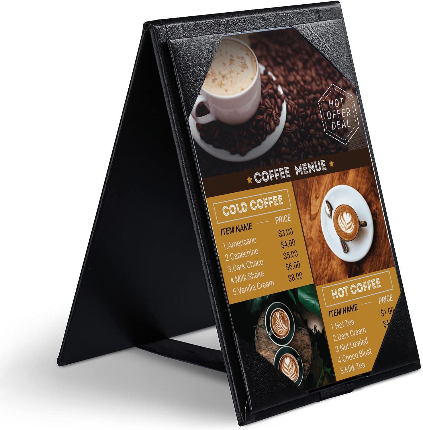 Leather Table Tent Leather Menu Holder Sign Display Black Menu Covers for Cafes Bars or Restaurant for 5×7 inch Menus (1 Pack/5×7 inch)
