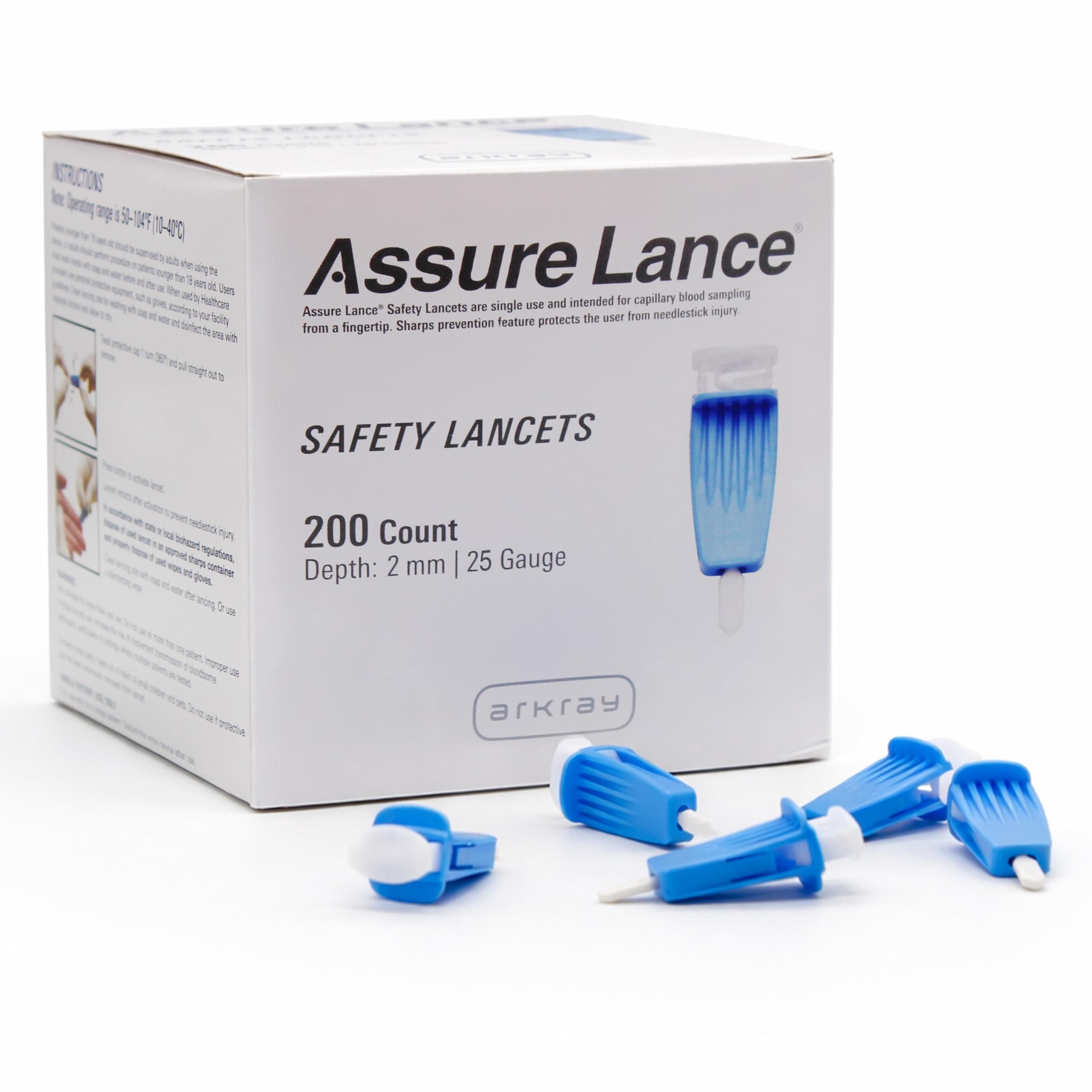 Assure Lance Micro Flow 25G Safety Lancets – Single Use Lancets for Blood Testing – 2mm Depth, Dark Blue, 200 Count per Box, Pack of 1