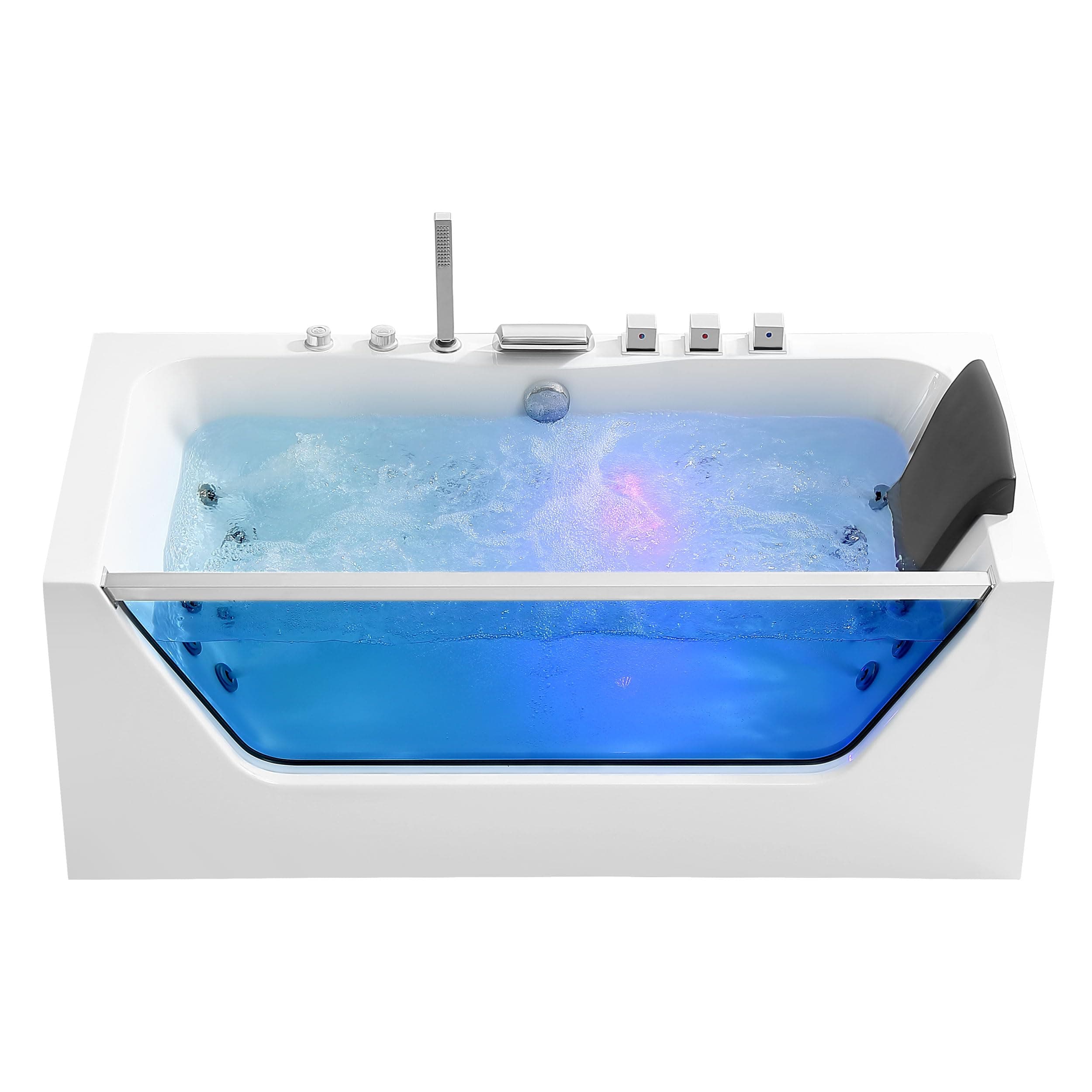59 in. Acrylic Alcove Whirlpool Bathtub - Hydromassage Rectangular Jetted Soaking Tub with Center Drain - Waterfall Faucet