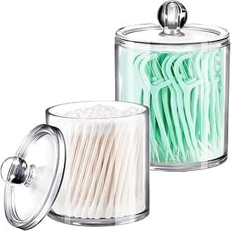 SheeChung Qtip Dispenser Holder Bathroom Vanity Organizer Apothecary Jars Canister Set for Cotton Ball,Cotton Swab,Q-tips,Cotton Rounds,Bath Salts,Premium Quality Plastic Acrylic Black | 3 Pack,12 Oz.