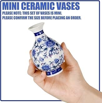 Dandat 8 Pcs Mini Chinoiserie Bud Vases Ceramic Blue and White Floral Chinese Porcelain Vase Set for Shelf Table Centerpieces Home Decor(Vintage)