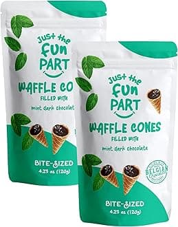 Just The Fun Part | Bite-Size Crispy Mini Waffle Cones | Filled With Premium Belgian Chocolate | Great For Snacks, Desserts, Grab & Go | Kosher | 4.23 Ounce (Pack of 2, Mint, Dark Chocolate)