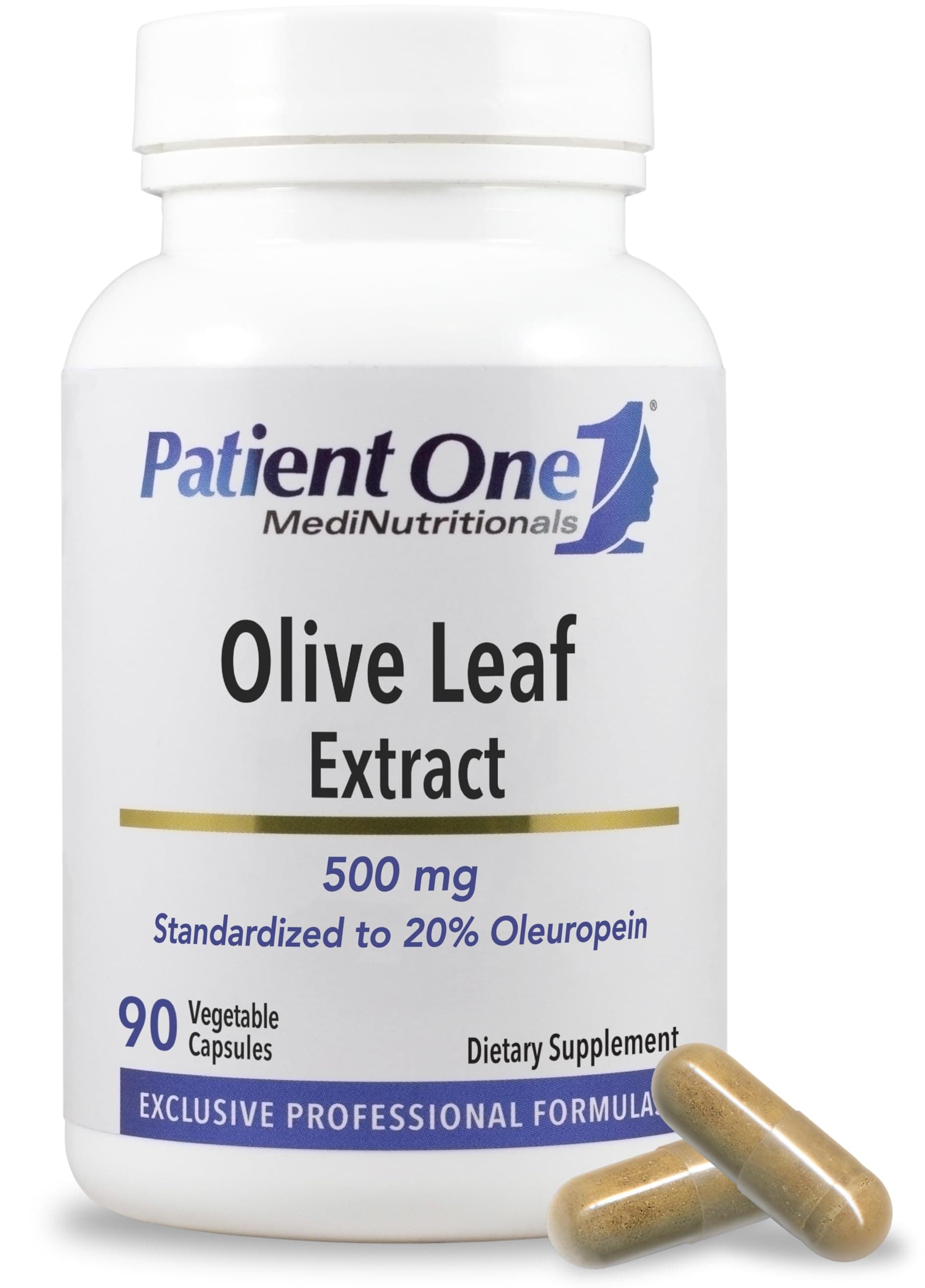 Patient One Olive Leaf Extract 500 mg | Supplement to Support Immune and Heart Health* | Standardized to 20% Oleuropein | 90 Capsules