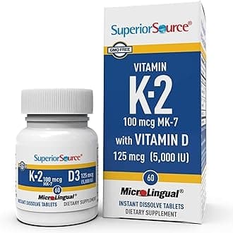 Superior Source K2 (MK-7) 100 mcg, with D3 (5,000 IU) Supplement, Quick Dissolve MicroLingual Tablets, 60 Count, Strengthen Bones, Cardiovascular & Immune System Support, Non-GMO
