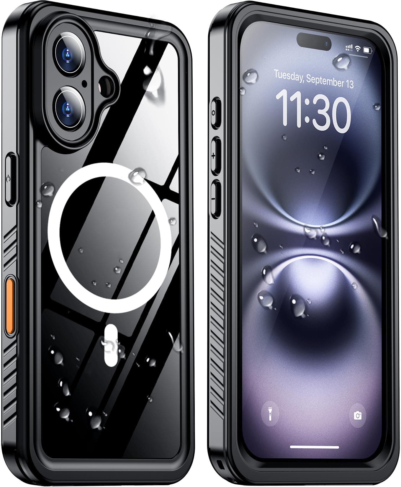 Magnetic for iPhone 16 Case Waterproof,Built-in Screen Protector[IP68 Underwater][Upgrade Military Dropproof][Compatible with MagSafe] Full Body Shockproof for Case 6.1''-Black