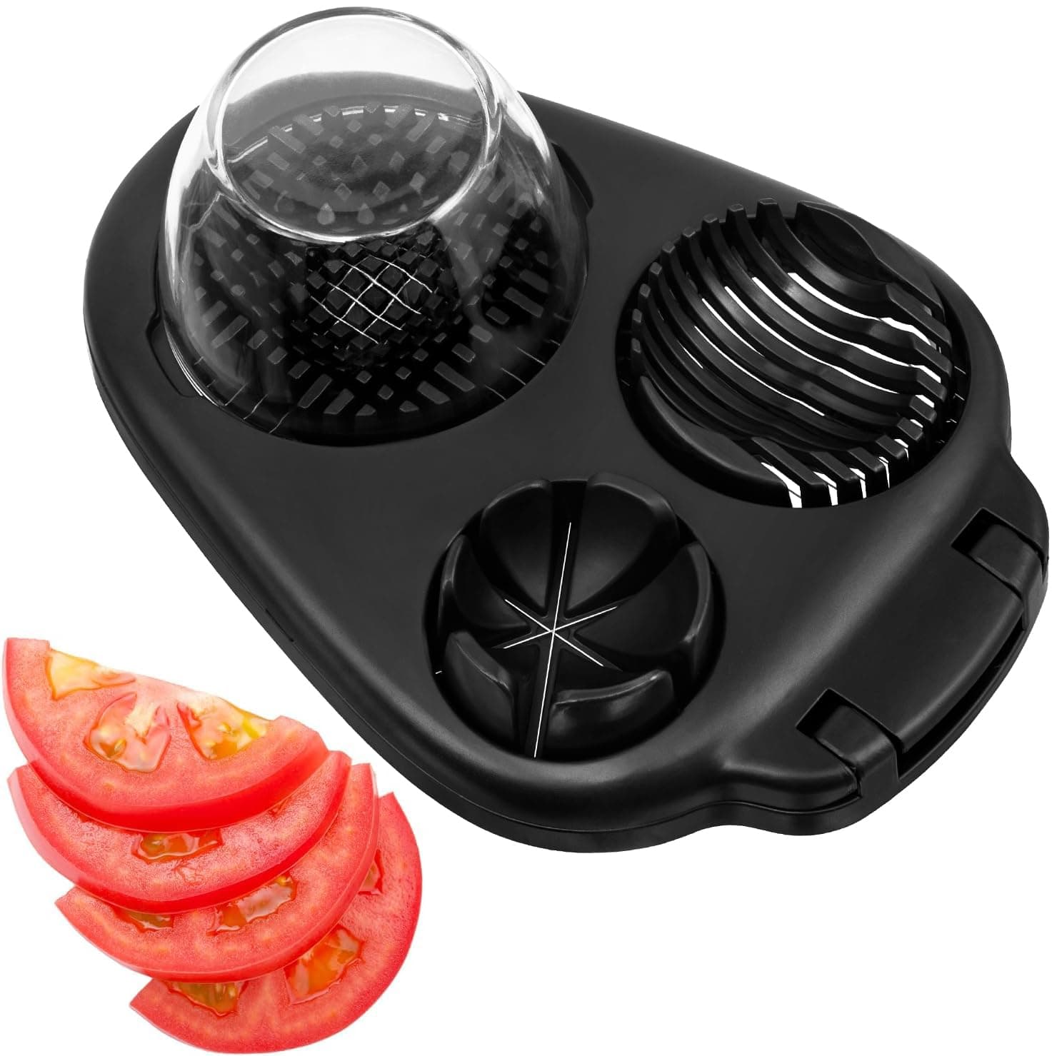 CraftyCrocodile Egg Slicer for Hard Boiled Eggs - 3 Slice Modes Egg Cutter, Heavy Duty, Stainless Steel Dicer - Kitchen Chopper Tool for Strawberry, Mushroom, Grape, Cherry Tomato - Black