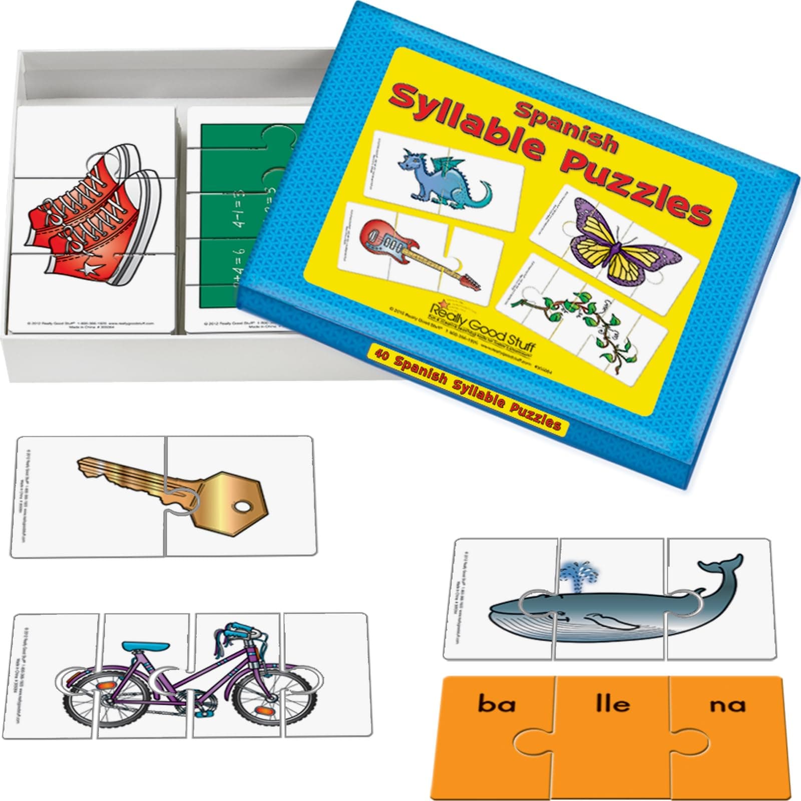 Spanish Syllable Puzzles - 40 Puzzles - 2, 3, 4, and 5-Syllable Words - Includes Storage Box - Teaching Guide