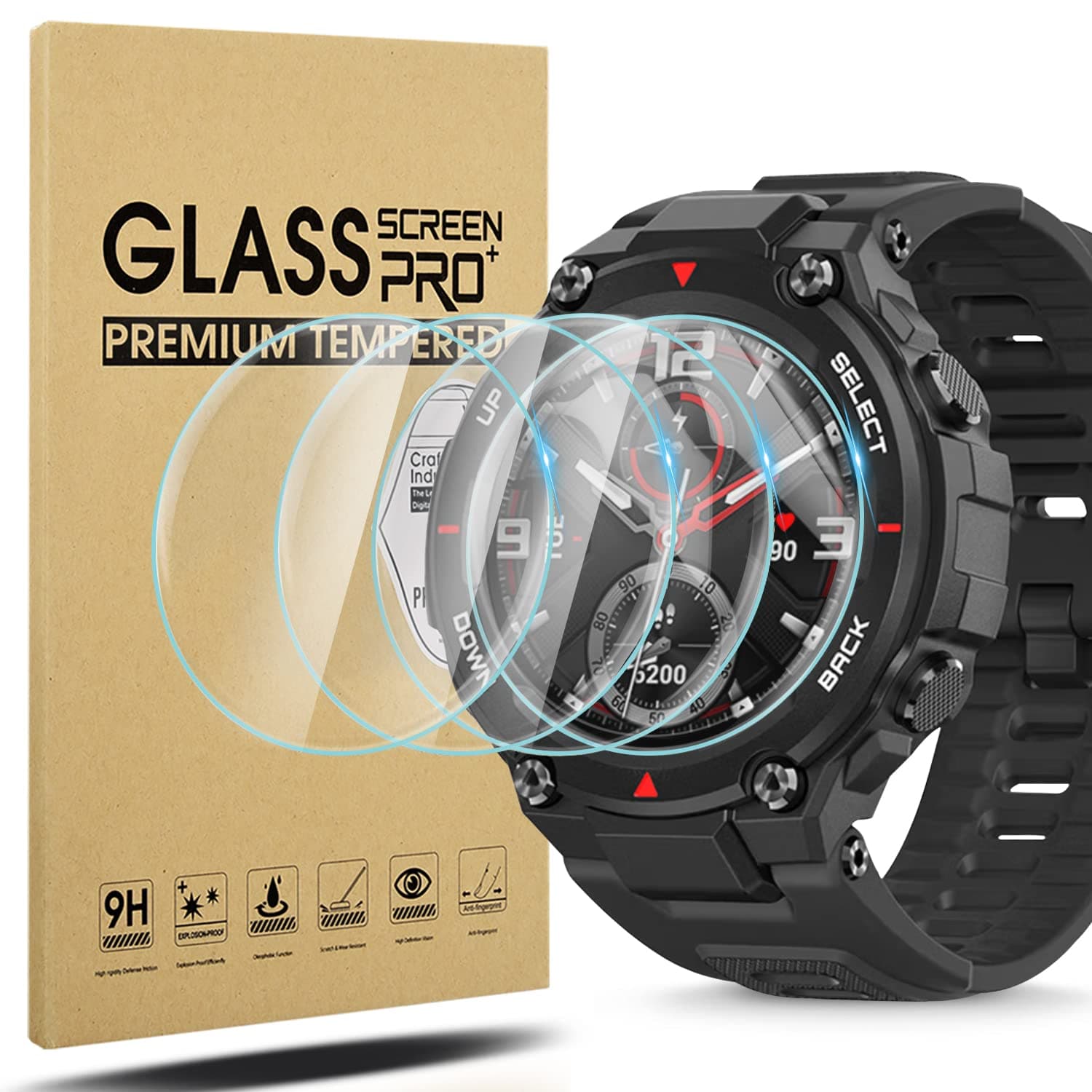 Diruite 4-Pack for Amazfit T-Rex 2 Tempered Glass Screen Protector,HD Anti-Scratch Protective Film for Amazfit T-Rex 2 Screen Protector[9H Hardness Glass][[2.5D Radian Edge]