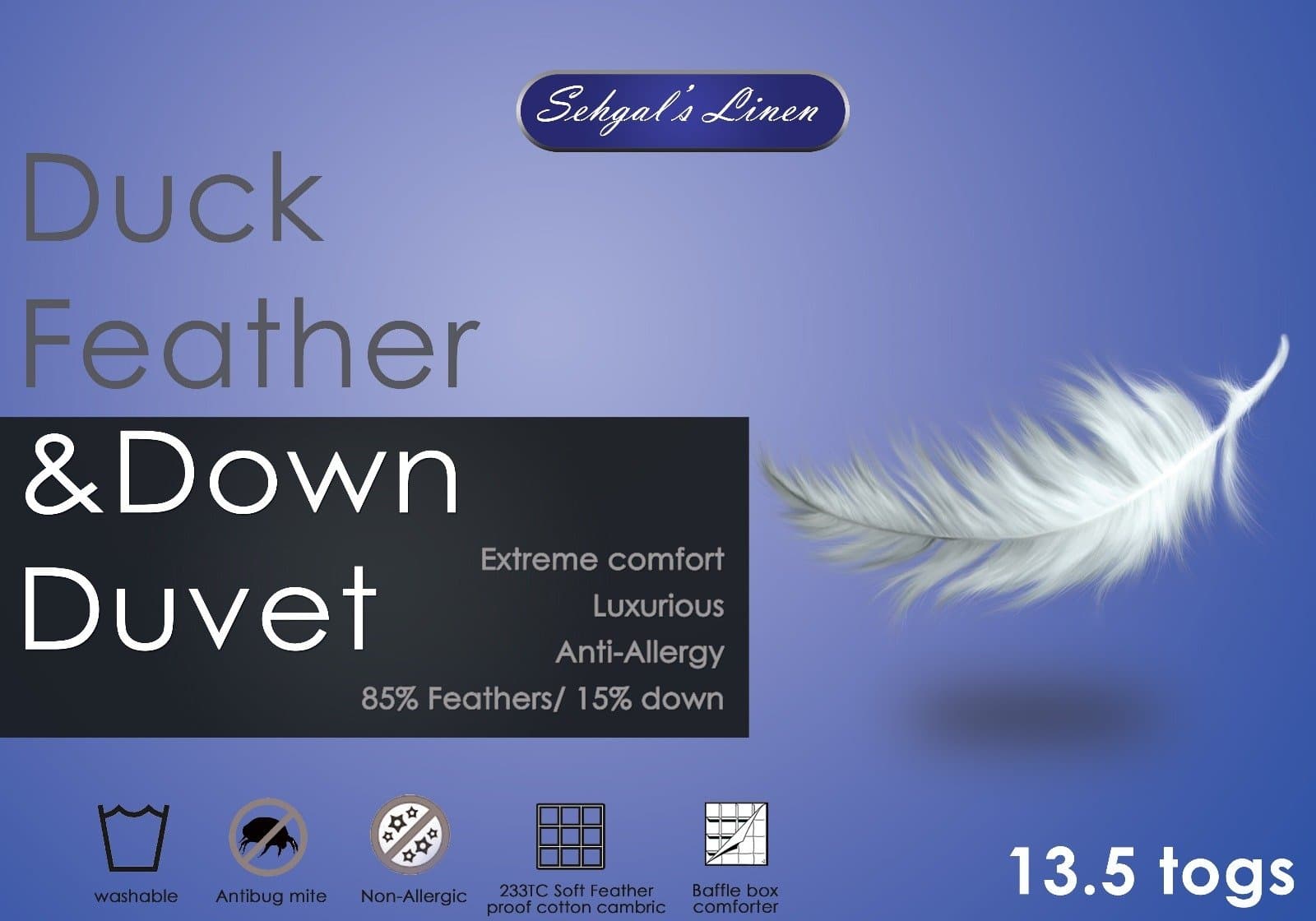 Luxurious Duck Feather and Down Duvet - 13.5 Togs 100% Cotton Cover - Box Baffle Construction (Double (200 x 200cm))