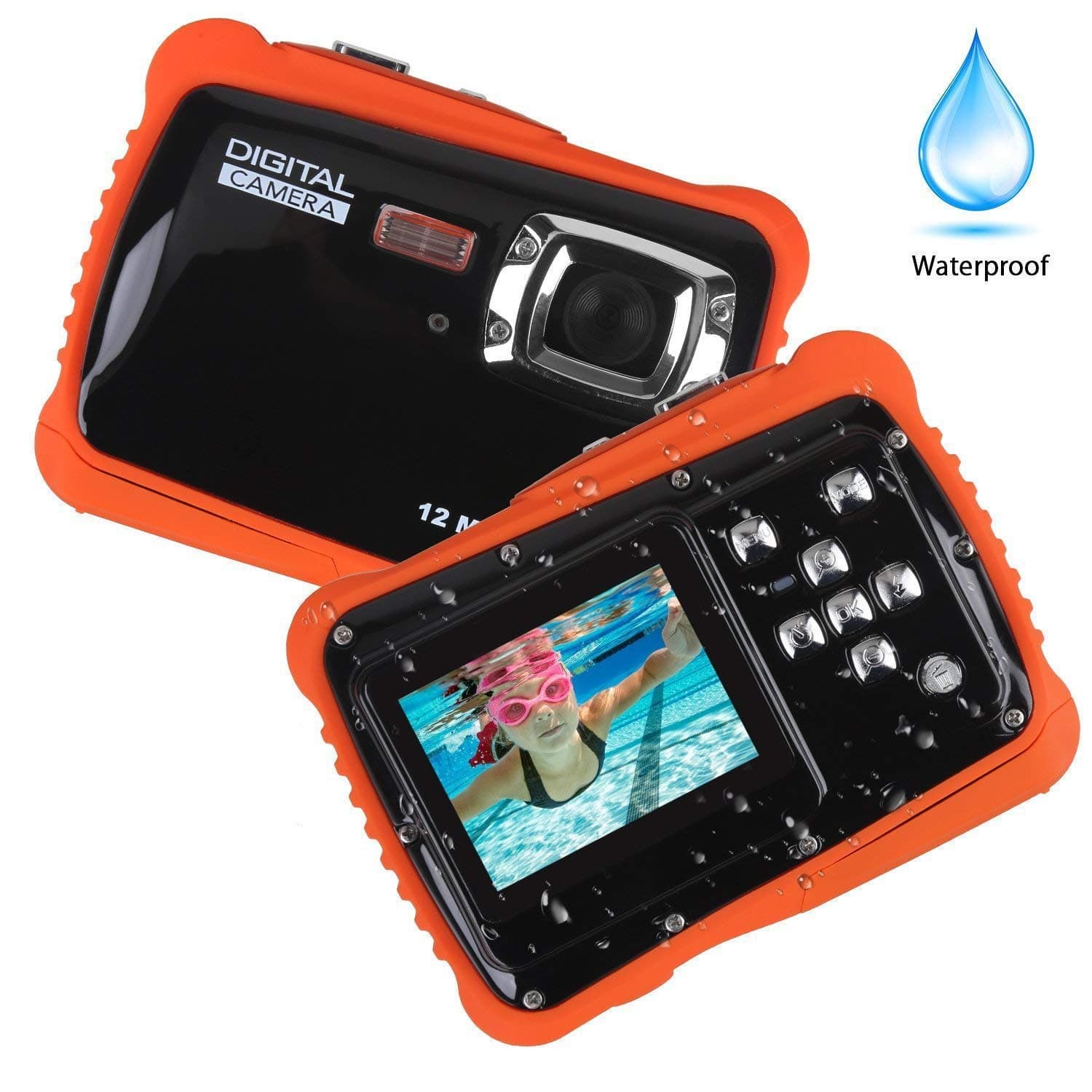 Waterproof Mini Kid Camera High Definition 12MP HD 3M Underwater Swimming Digital Camera Camcorder 32G SD Card Flash 2.0 Inch LCD Display (Black)