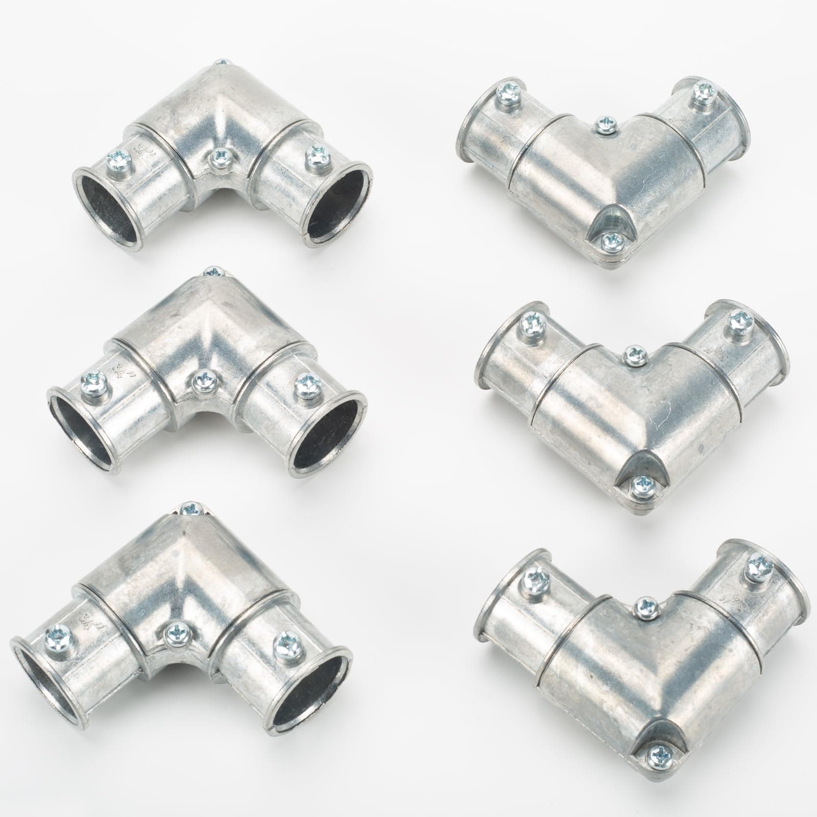 3/4 inch EMT Conduit Fittings Inside Corner Pull Elbow Zinc Die-Cast EMT to EMT 90 Degree Coupling Detachable Cover Set Screw(6PCS)