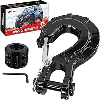 Nilight Forged Steel Winch Hook 3/8" Grade 70 Safety Latch Winch Cable Hook Stopper & Clevis Slip Hook Sets, Included Allen Wrench,Max 35,000 lbs,Black
