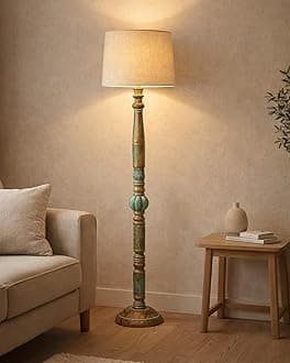 Homesake® Antique Wooden Floor Lamp for Living Room | Night Lamp Shade | Side Lamp for Living Room Light Decoration for Home | Made in India Products (Beige, Algae Carving)