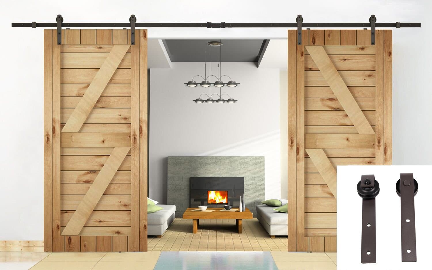 13 FT Double Sliding Barn Door Sliding Track Hardware Sets Coffee ("J" Basic Style)