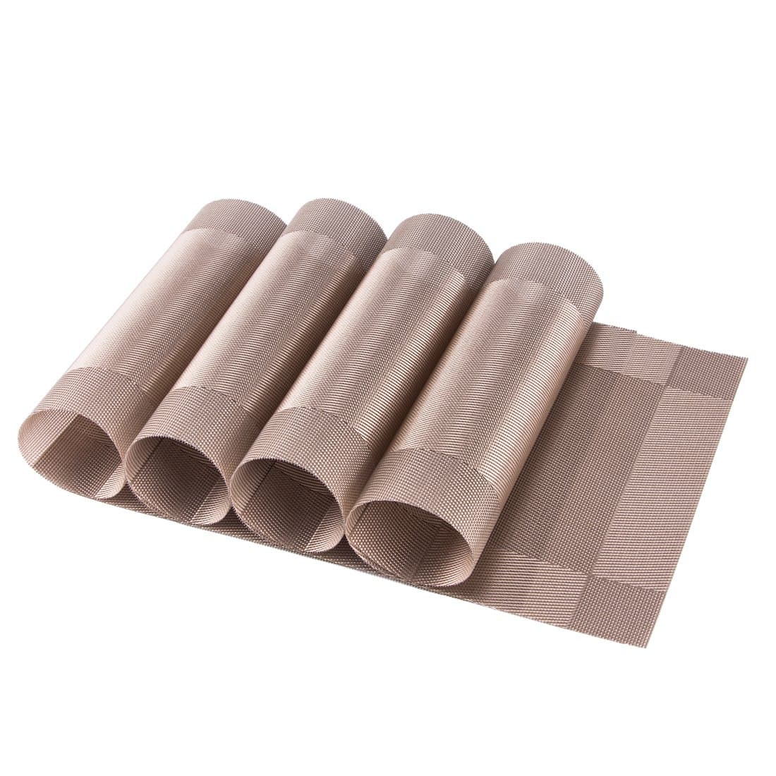 Place Mats for Dining Table or Kitchen, Quality Thermal Bonded Edges, Reversible Placemats, Vinyl Placemat Set of 4, Adiabatic Placemats Pad Weave Woven Effect Modern, Rectangle Square Corner Design Mats,45*30cm (Champagne)