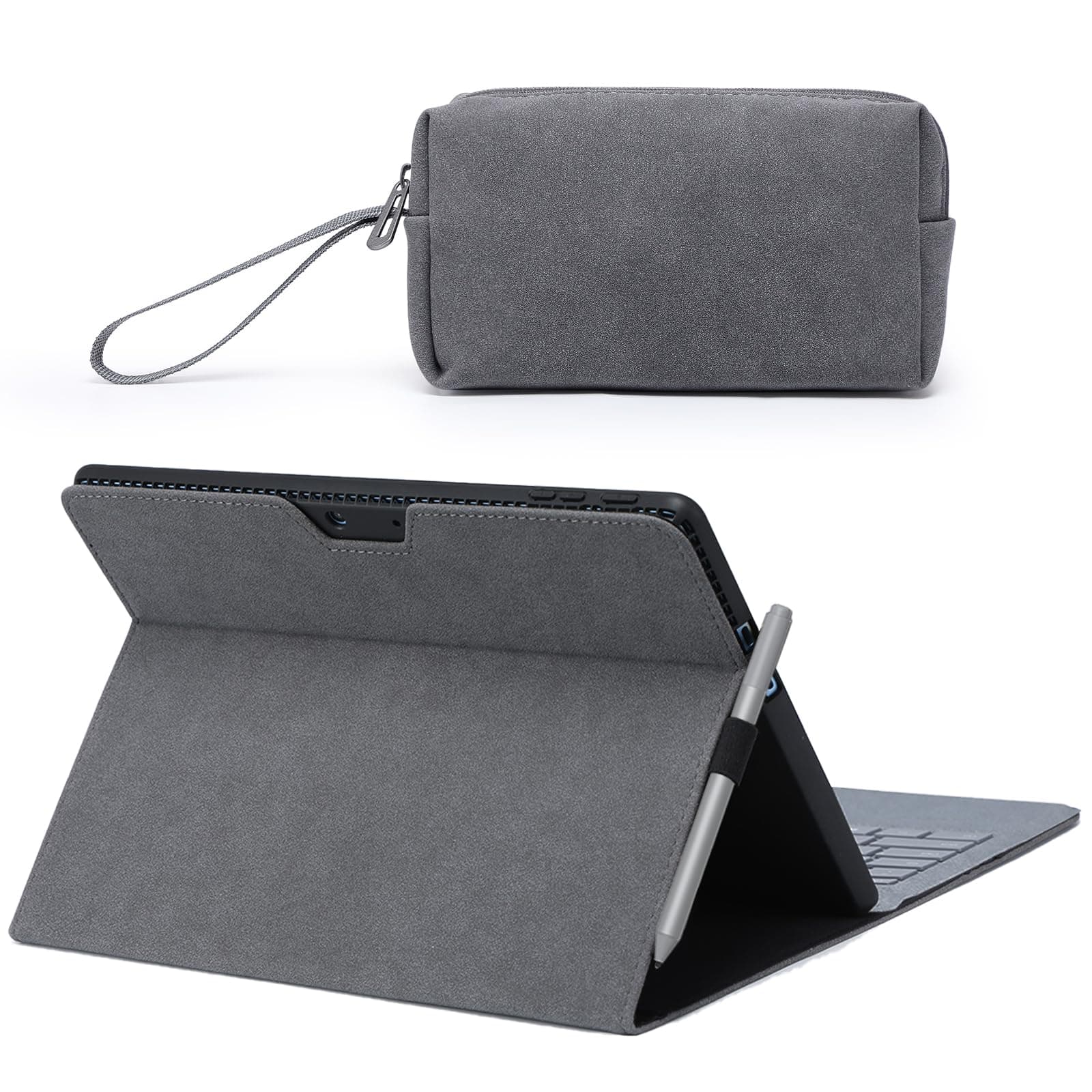 HYZUO Protective Case for Surface Pro 11/10/9, Multi-angle Viewing Folio Stand with Stylus Holder, Compatible with Type Cover Keyboard, with Pouch, Space Grey