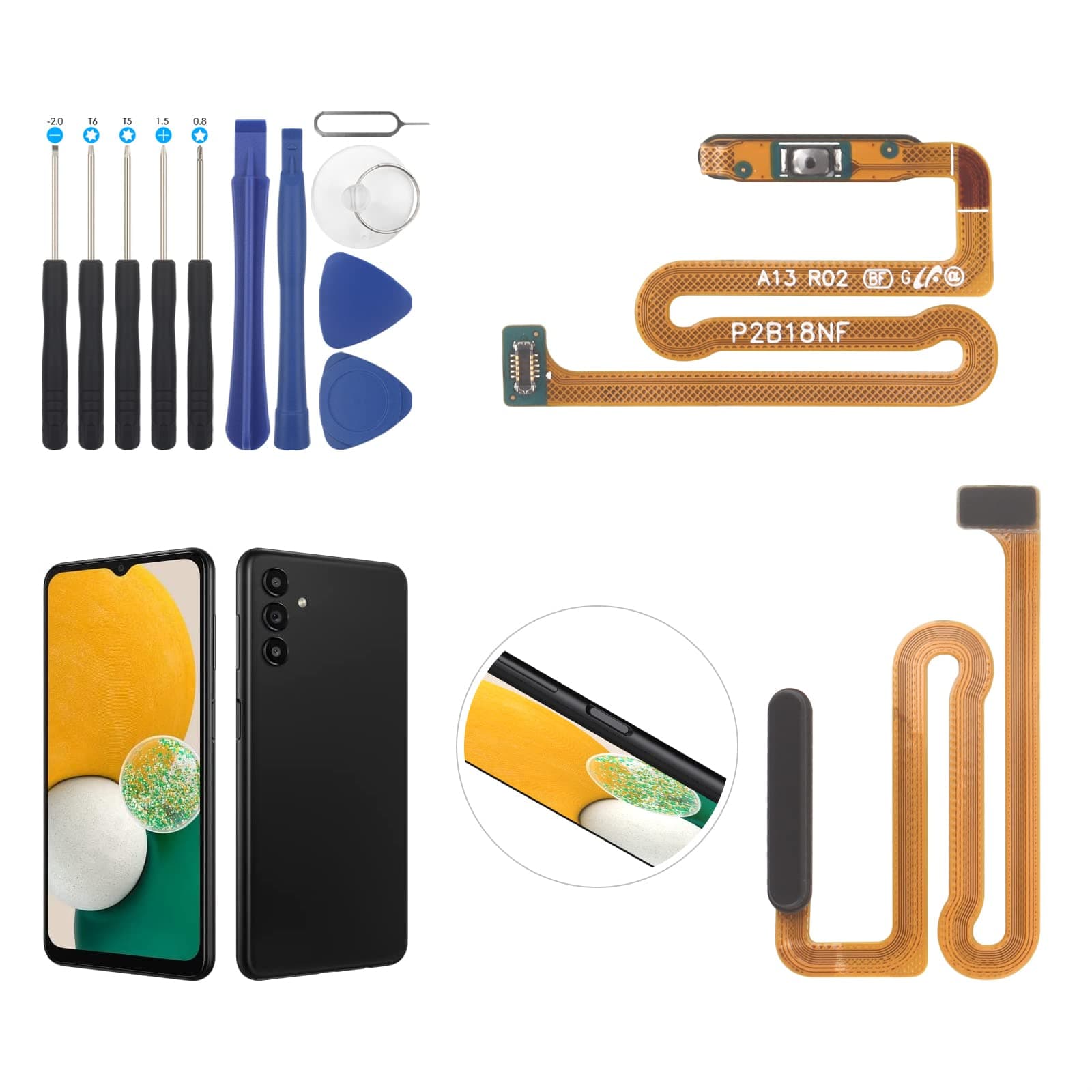 YWLRONG Fingerprint Sensor Flex Cable Replacement for Samsung Galaxy A13 5G SM-A136U Power On Off Button Flex Cable with Tools