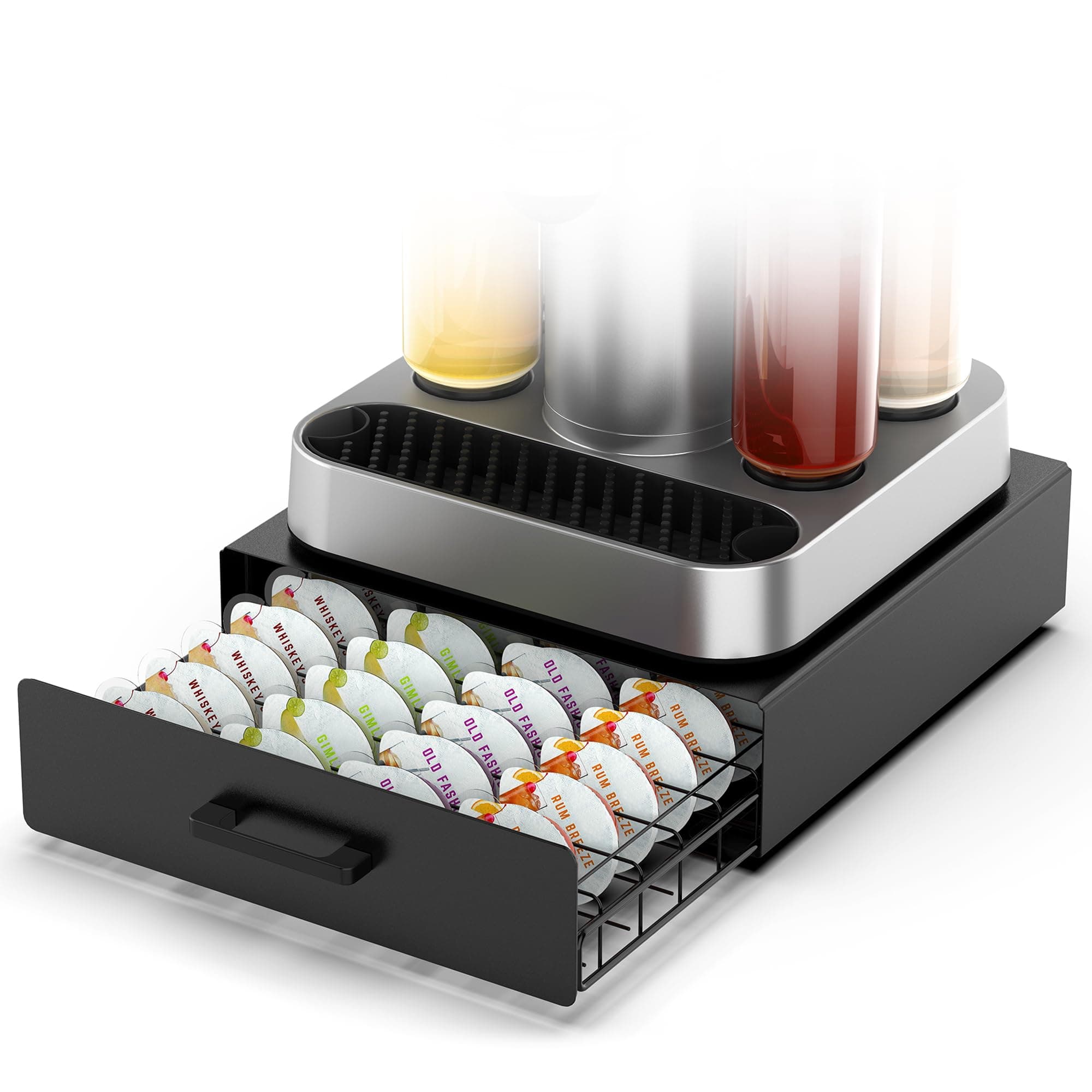 Storage Drawer for Bartesian Pods, Cocktail Pod Holder for Bartesian Capsules Compatible with Bev by BLACK+DECKER Cocktail Machine, Hold 36 Pods, Countertop Organizer Bar Accessories- Black