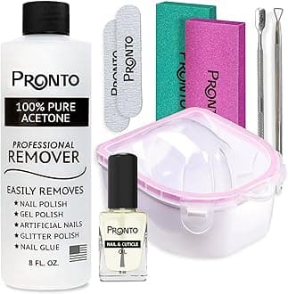 Gel Nail Polish Remover Kit – 8 Oz Pure Acetone 100 Percent, Nail File, Nail Polish Soak Off Bowl, Cuticle Oil for Nail Care + Manicure Set with Nail Buffer Block, Cuticle Pusher & Nail scraper