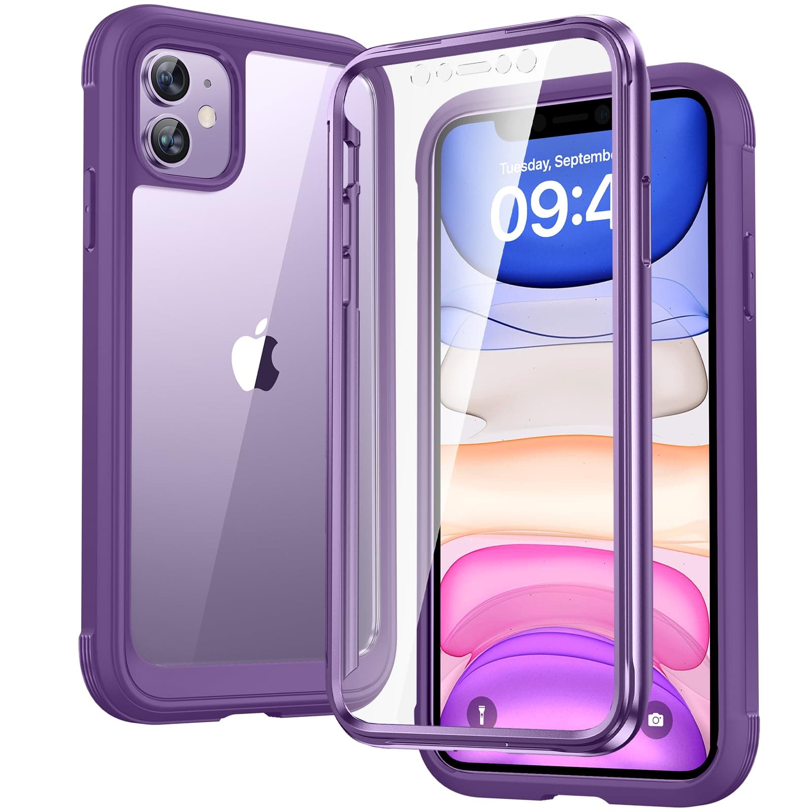 - Compatible with iPhone 11 Case, Full Body Rugged with Built-in Touch Sensitive Anti-Scratch Screen Protector, Soft TPU Bumper Case Clear Compatible with iPhone 11 6.1" (Purple and Clear)