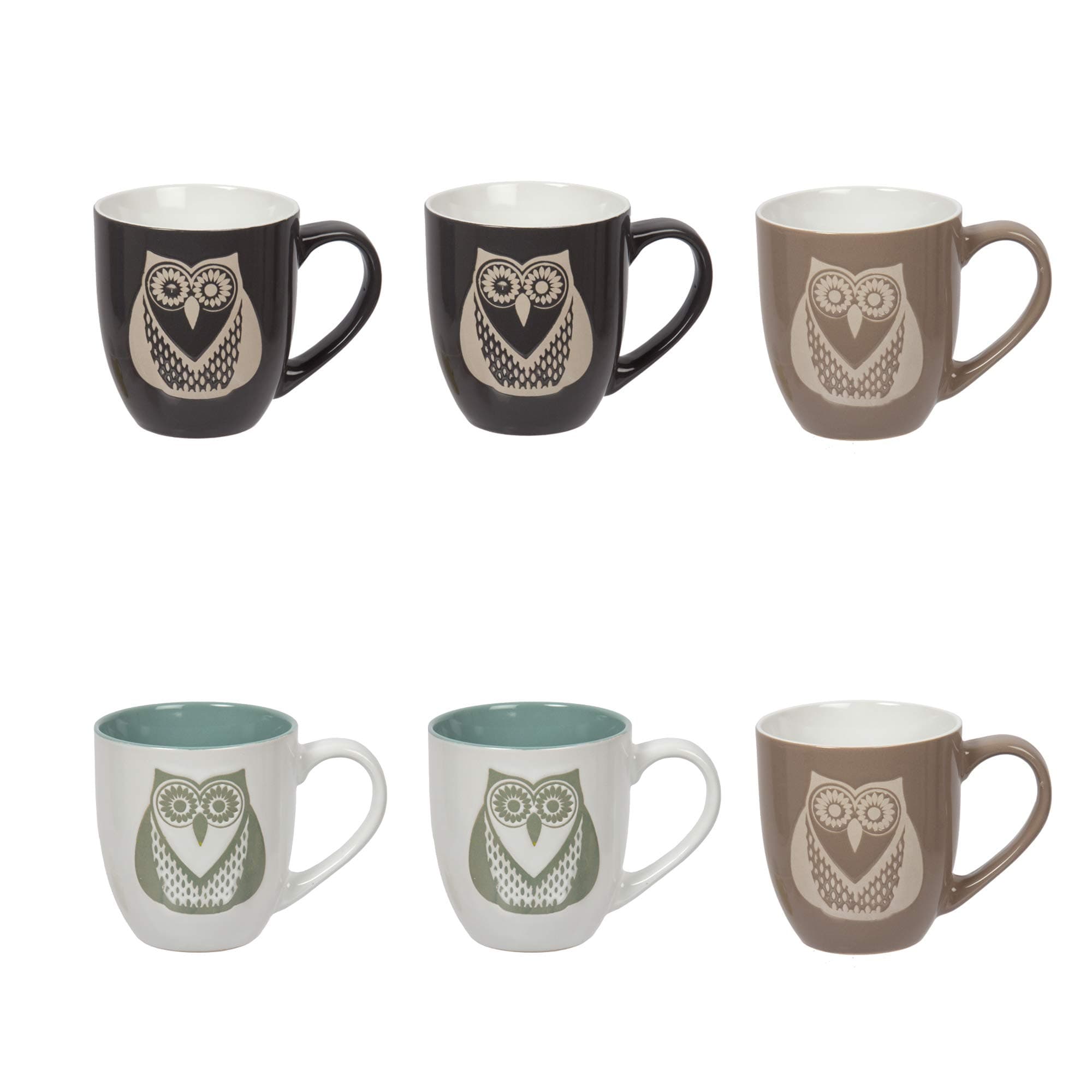 CTG, Owl Bullet Kitchen Dinnerware Mug Set, 14 oz., Pack of 6, Assorted Colors