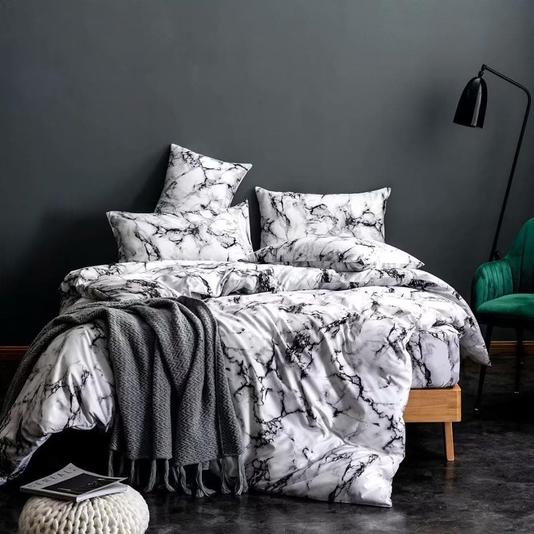 MMM single size Bedsheet 4pcs One Set High Cotton Quality Bedding Set Duvet Cover (Gray)