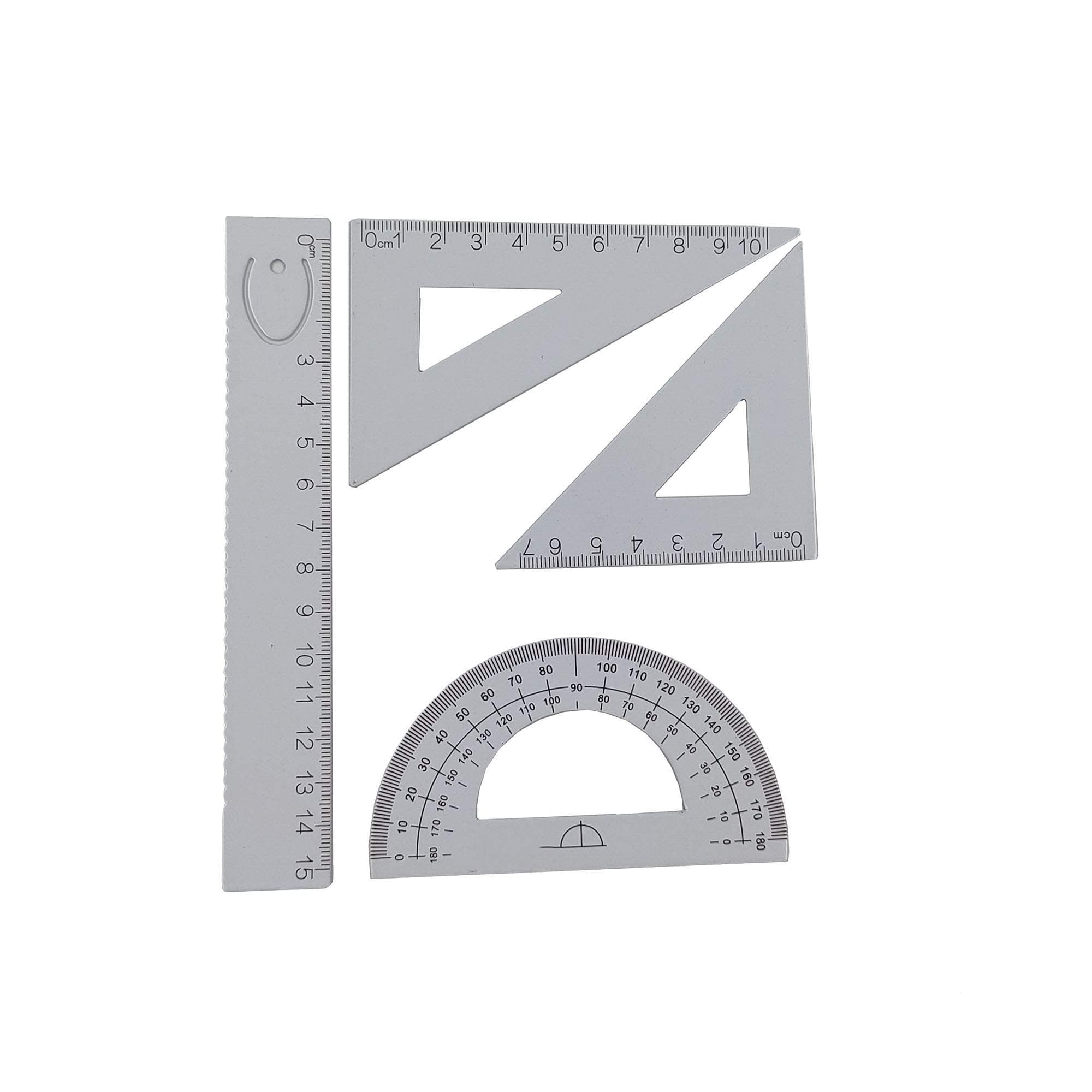 Accod Aluminum Alloy Ruler Set Math Geometry Tool Measuring Ruler Maths Ruler Set for Student Teacher Cartographer and Measuring 4 in One. (White)