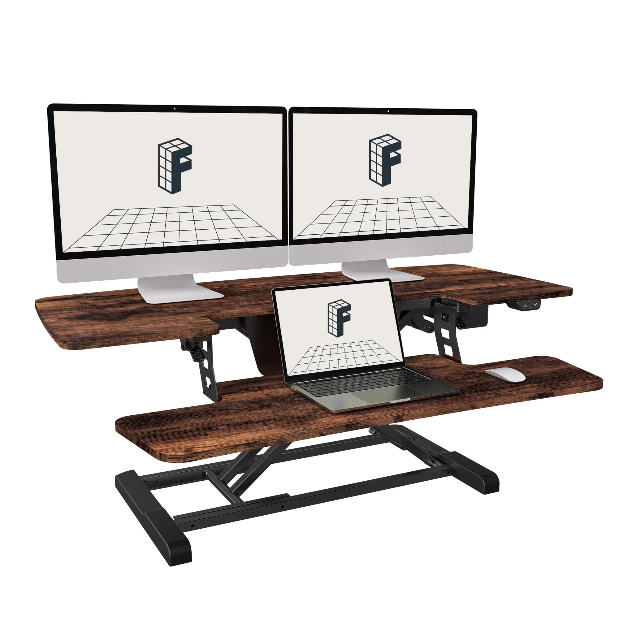 FLEXISPOT Electric Standing Desk Converter 40" Height Motorized Adjustable Stand up Desk Riser with Quick Release Keyboard Tray, Rustic Color