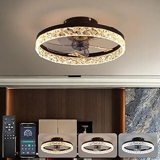 YUNLONGCeiling Fans with Lights and Remote Quiet Fan for Bedroom Crystal Led Fan Chandelier DC Motor Winter Summer Mode 6 Wind Speeds Adjustable Dimmable Ceiling Fan with Lighting,Brown
