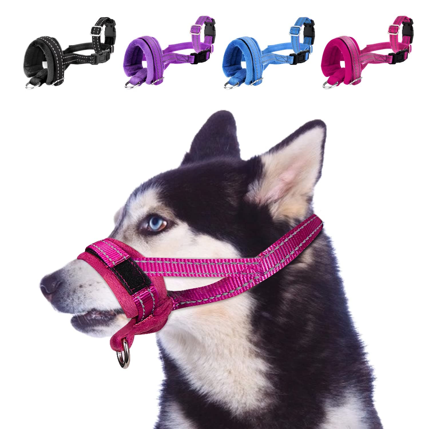 SlowTon Soft Dog Muzzle, Adjustable Padded Nylon Muzzle for Large Medium Dogs Anti Chewing Barking Biting, Allow Dog Pant & Drink (Fuchsia, L)