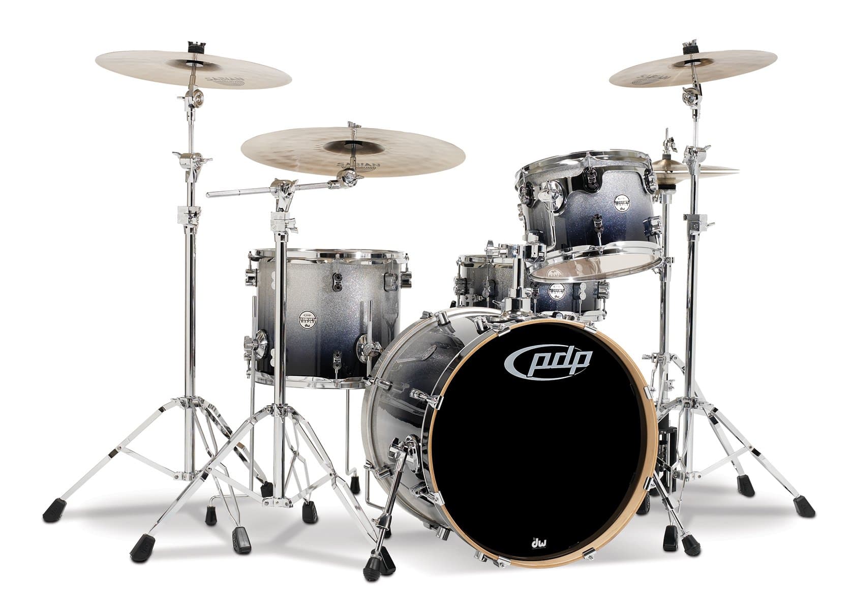Pacific Drums PDCM2014SB 4-Piece Drumset with Chrome Hardware - Silver to Black Fade
