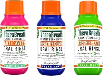 Mouthwash, Anticavity Sparkle Mint & Healthy Gums Clean Mint & Fresh Breath Mild Mint, Alcohol-Free, Travel Size, 3 fl oz Each